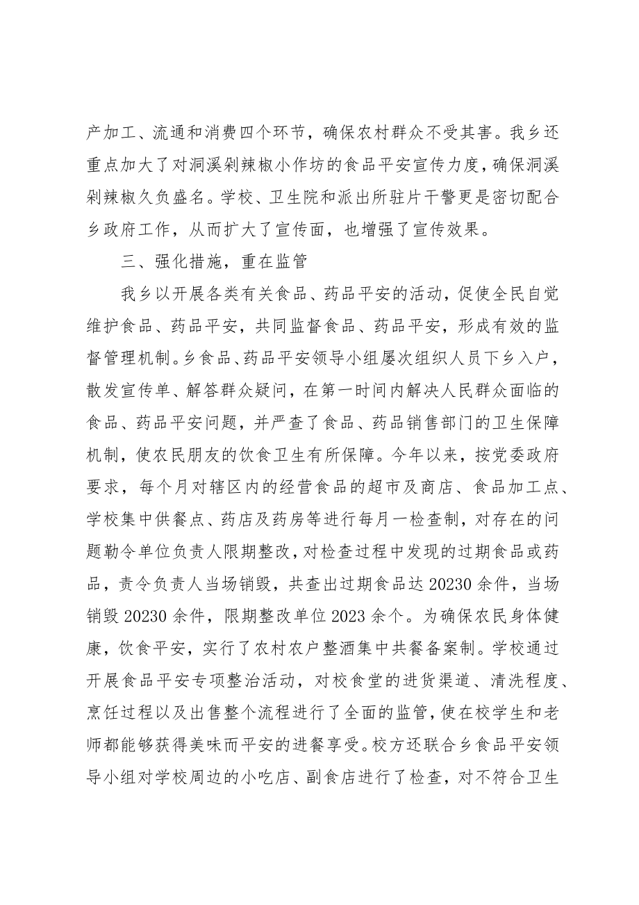 2023年洞溪乡某年度食品药品安全工作上半年工作总结新编.docx_第2页