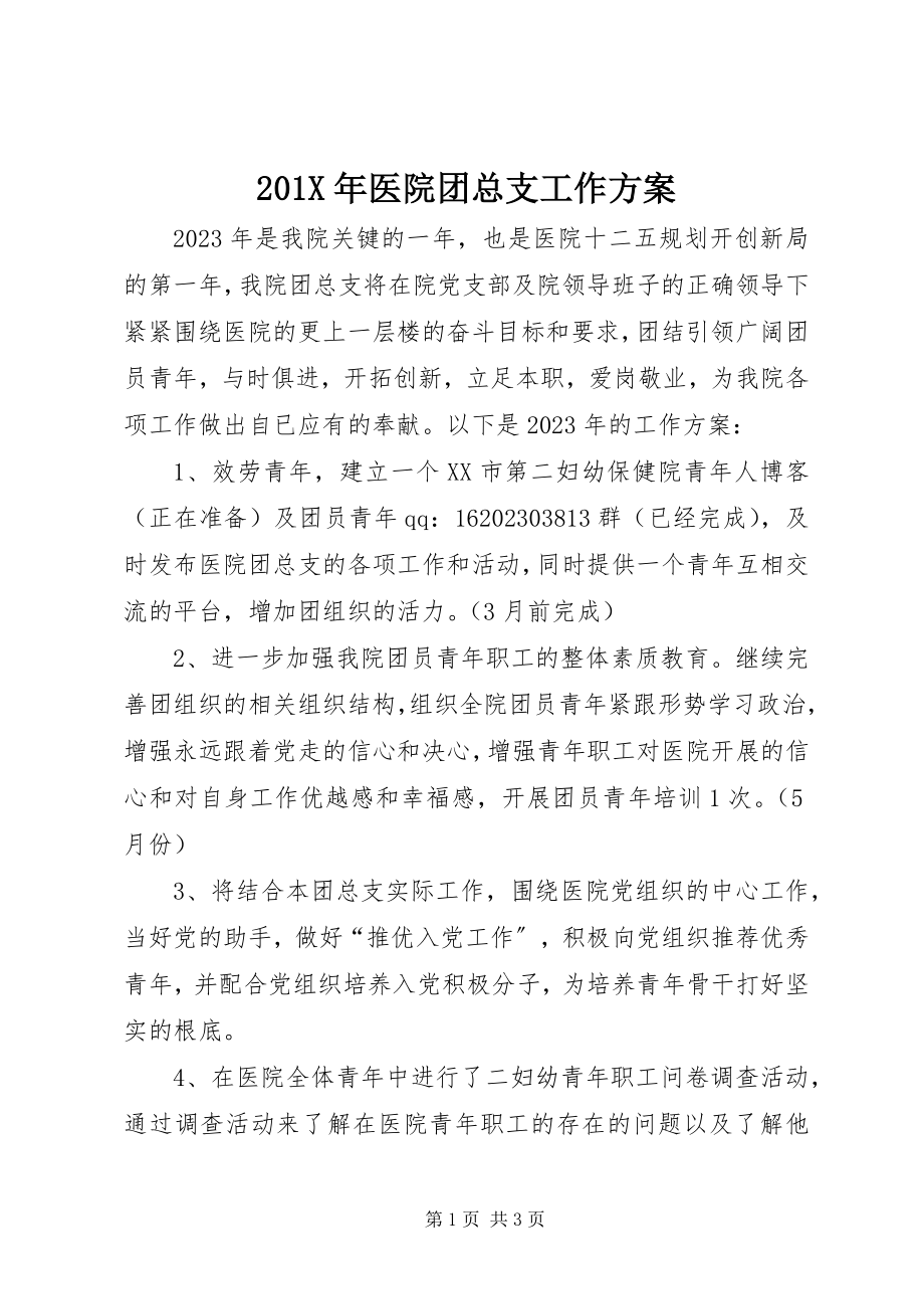 2023年医院团总支工作计划新编.docx_第1页