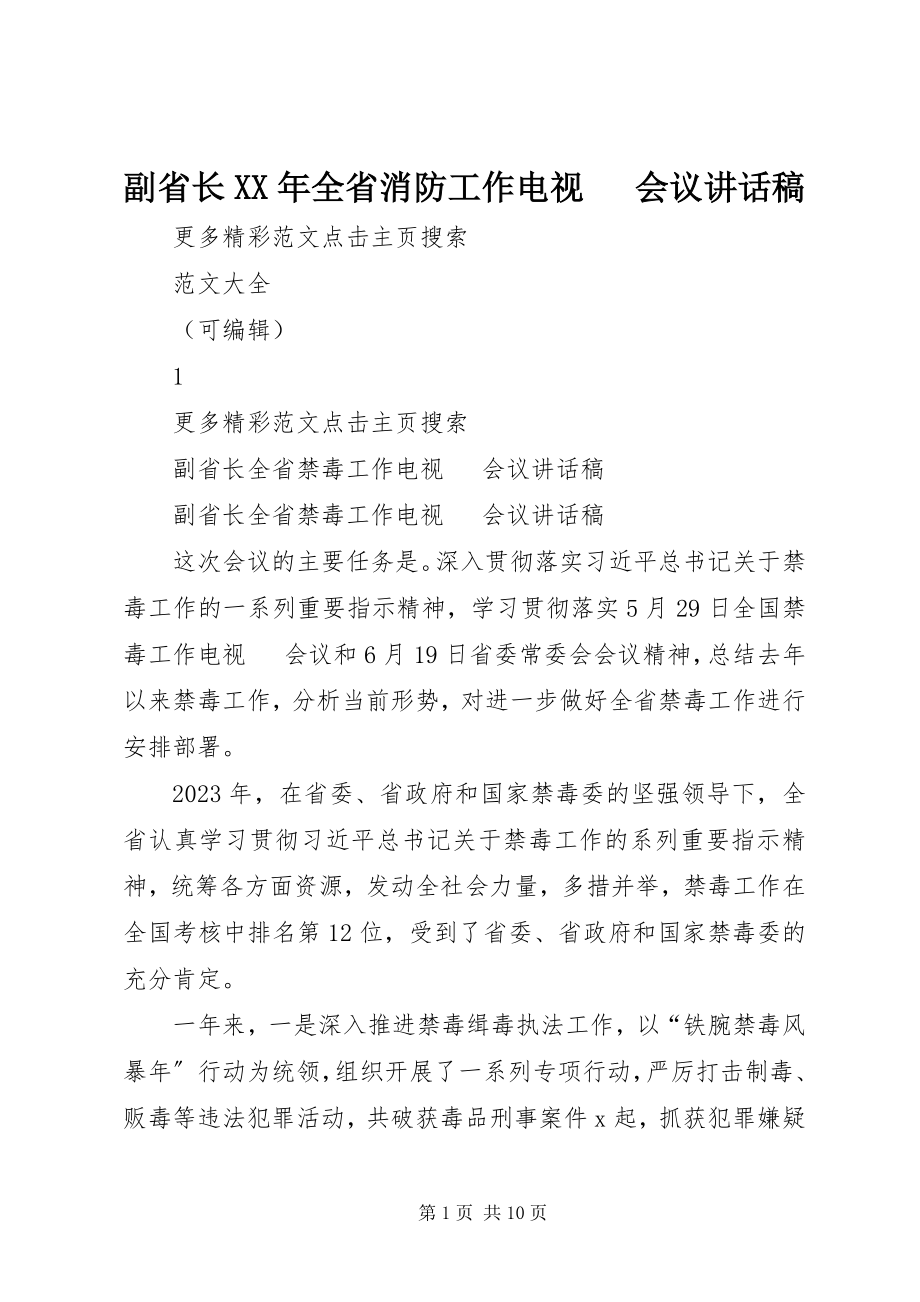 2023年副省长某年全省消防工作电视电话会议致辞稿.docx_第1页