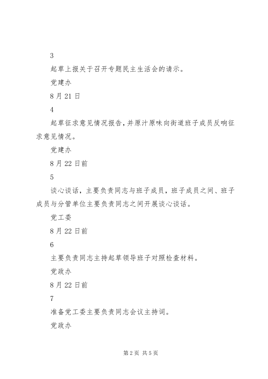 2023年街道党工委“讲重作”专题警示教育专题民主生活会工作任务安排表.docx_第2页