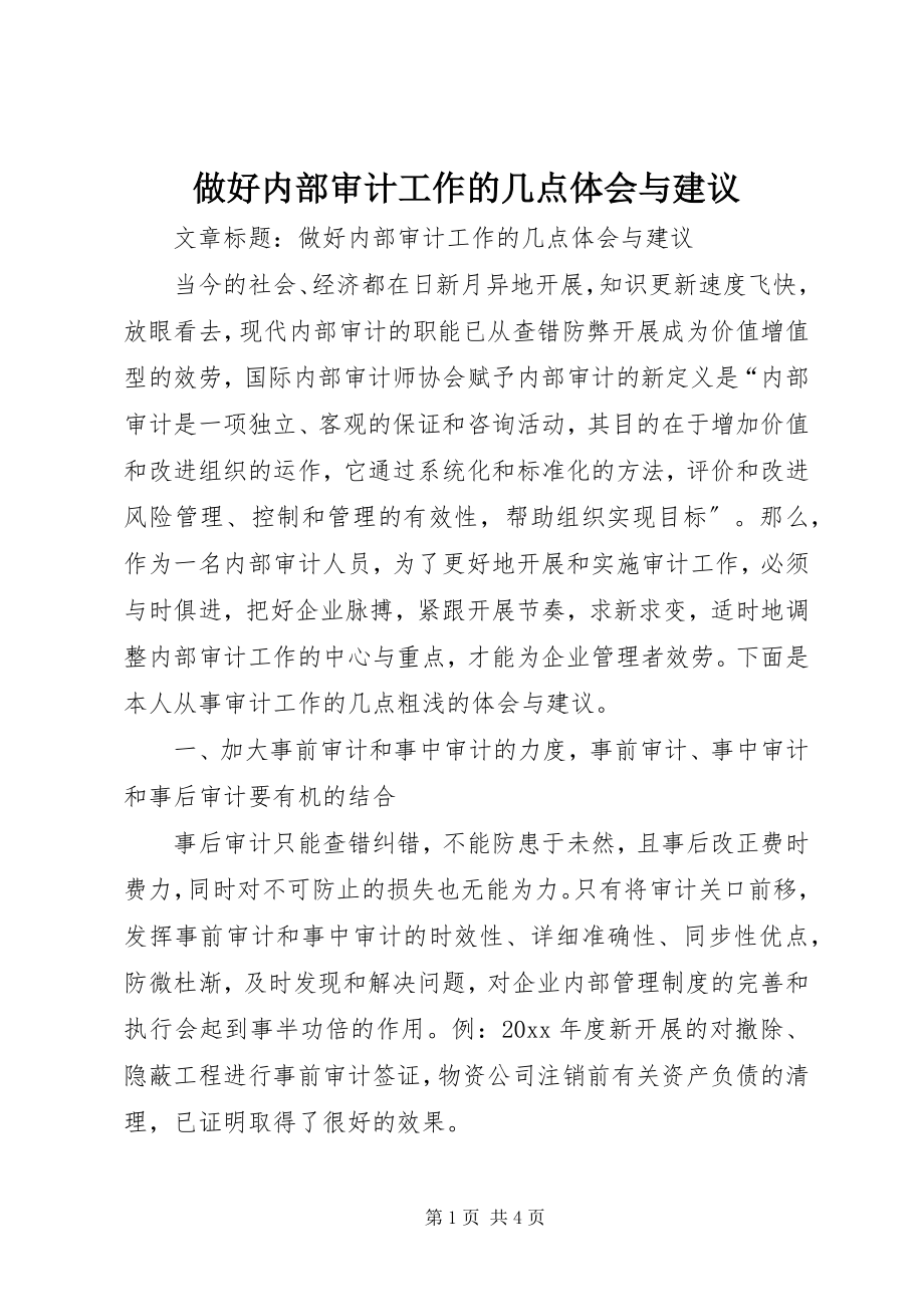 2023年做好内部审计工作的几点体会与建议.docx_第1页