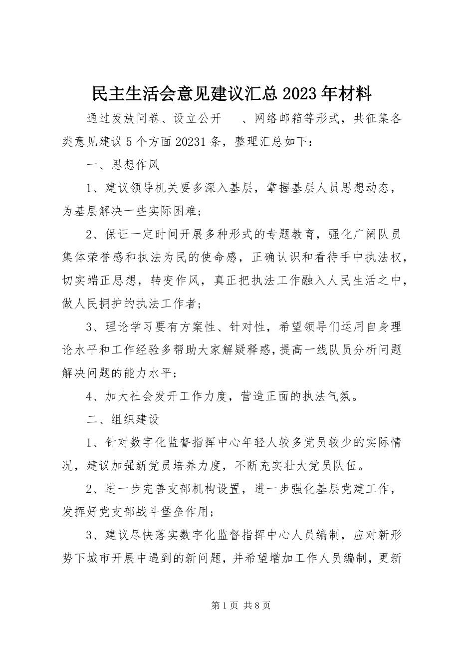 2023年民主生活会意见建议汇总材料.docx_第1页