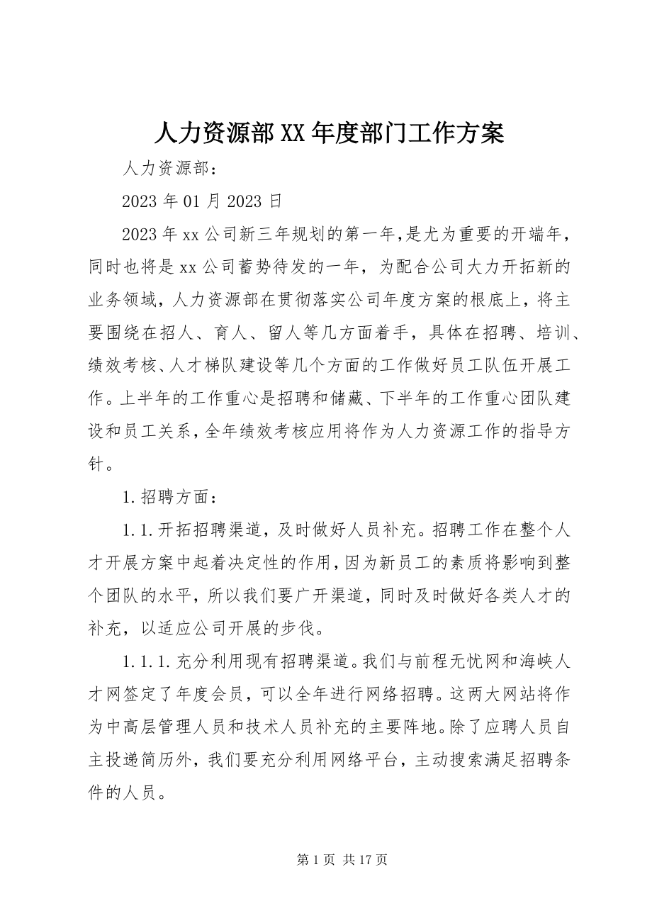 2023年人力资源部度部门工作计划.docx_第1页