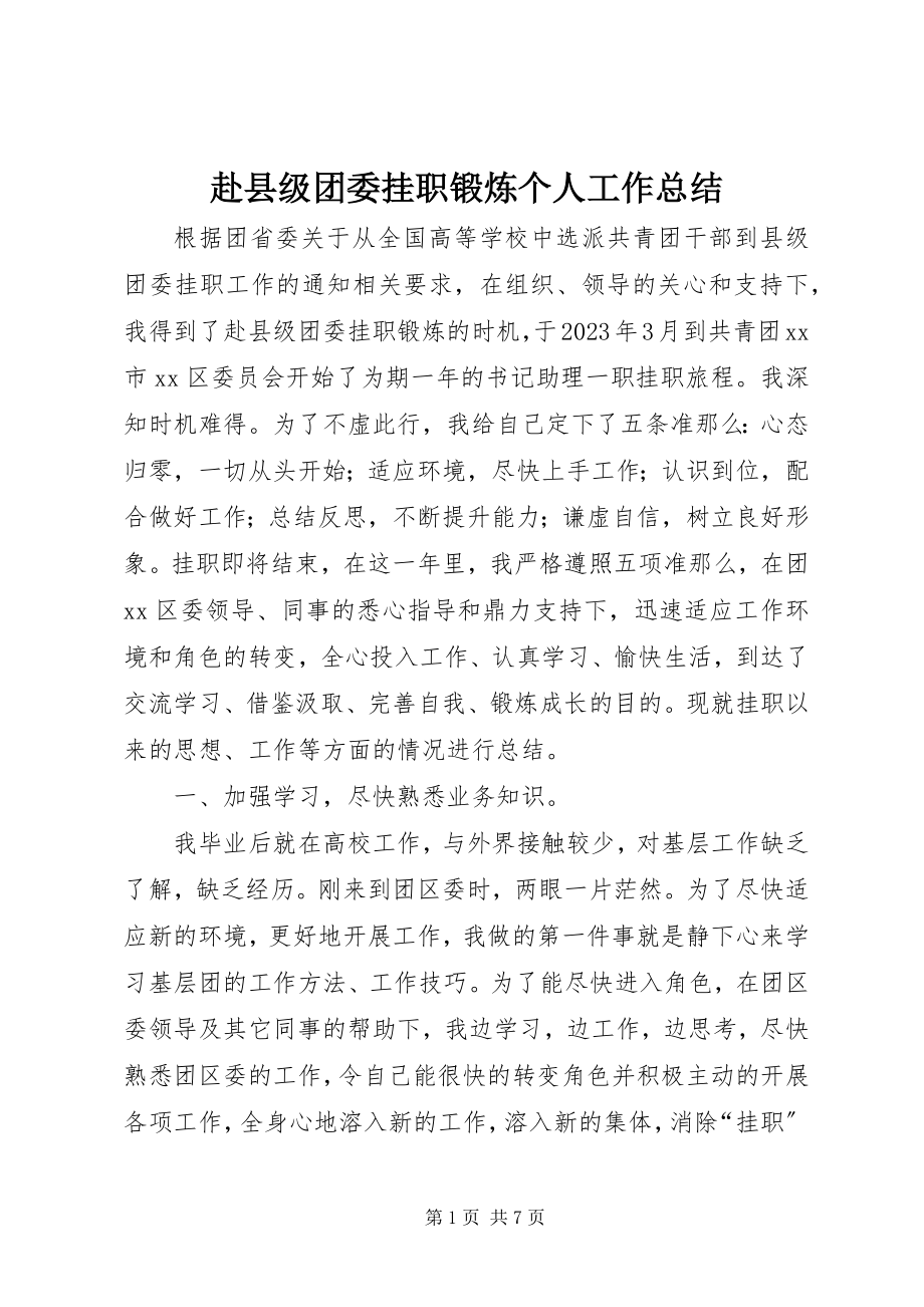 2023年赴县级团委挂职锻炼个人工作总结.docx_第1页