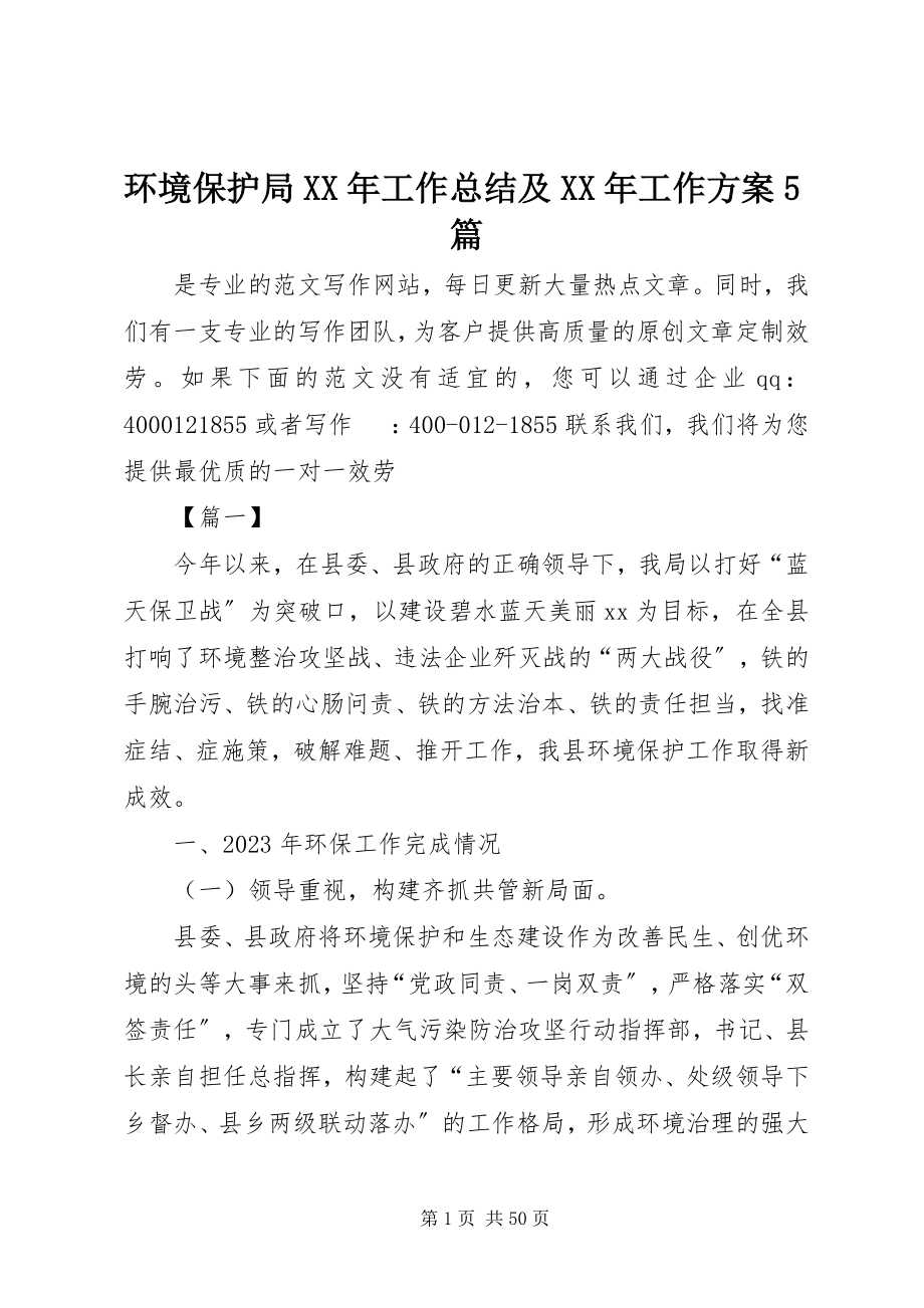 2023年环境保护局工作总结及工作计划5篇.docx_第1页