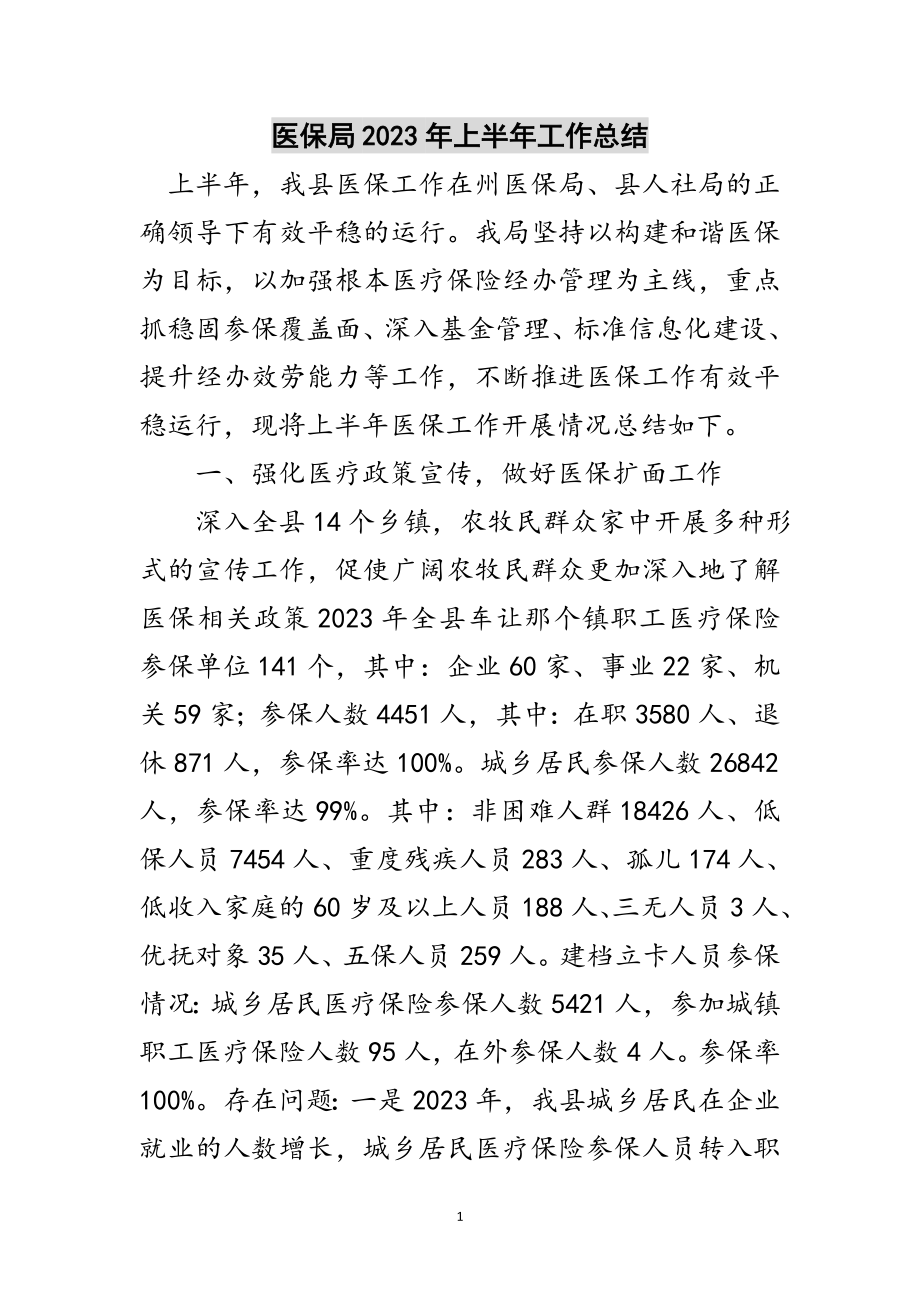 2023年医保局年上半年工作总结范文.doc_第1页