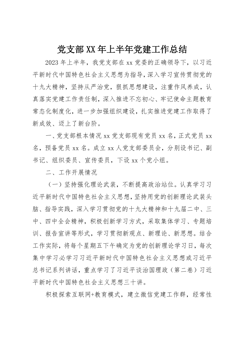 2023年党支部某年上半年党建工作总结.docx_第1页