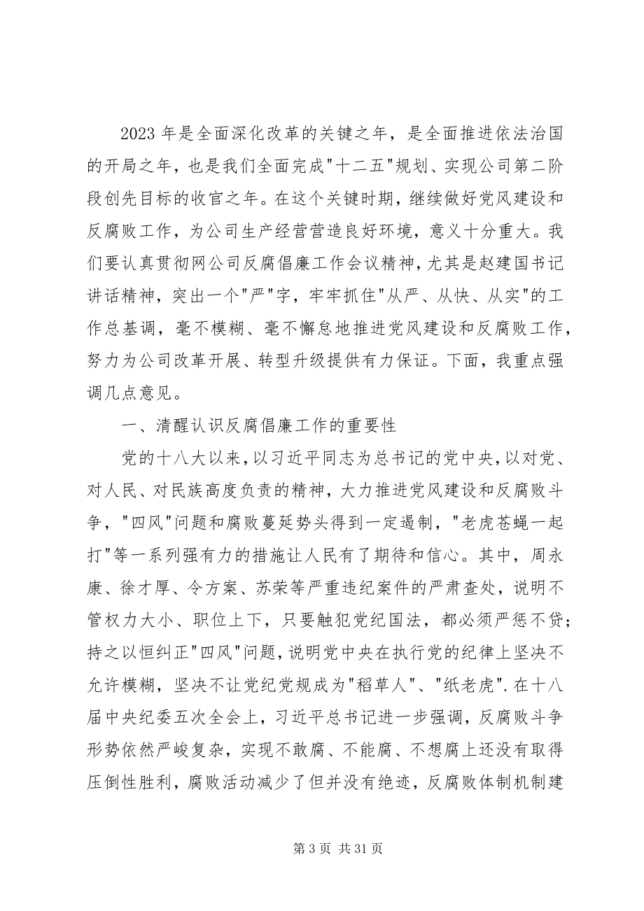 2023年在公司反腐倡廉建设工作会议上的致辞.docx_第3页