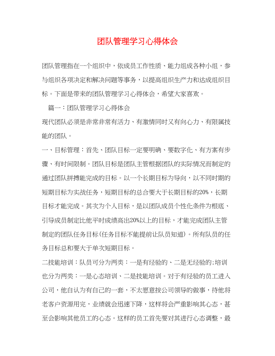 2023年团队管理学习心得体会.docx_第1页