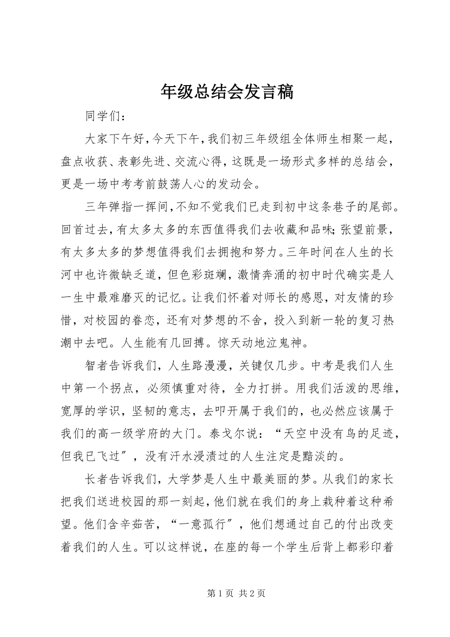 2023年级总结会讲话稿.docx_第1页