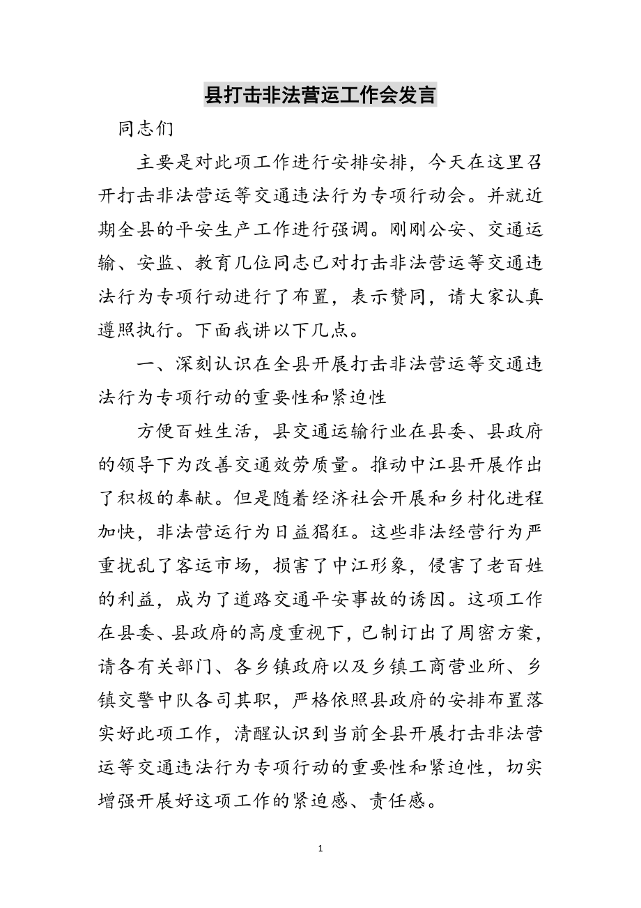 2023年县打击非法营运工作会发言范文.doc_第1页