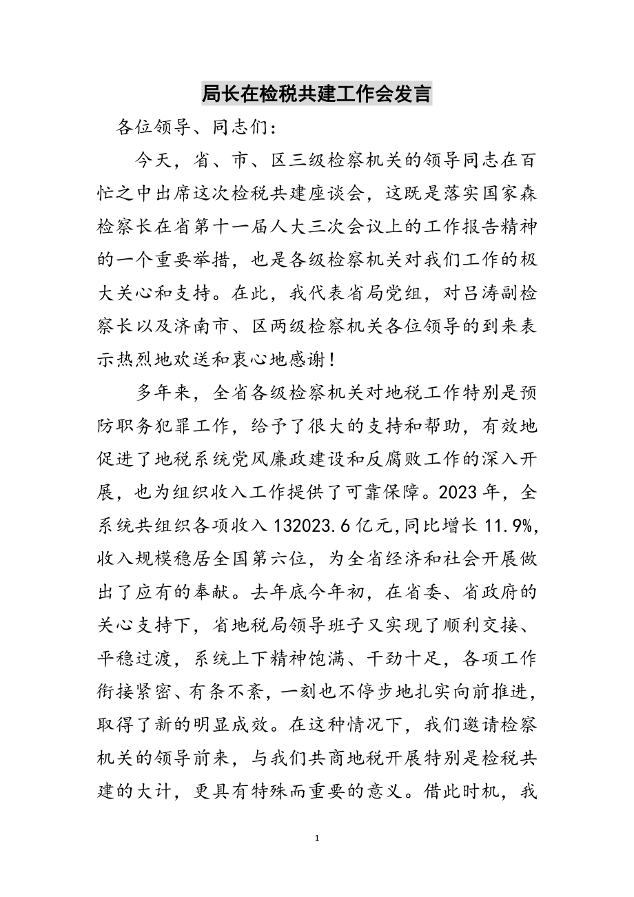 2023年局长在检税共建工作会发言范文.doc_第1页