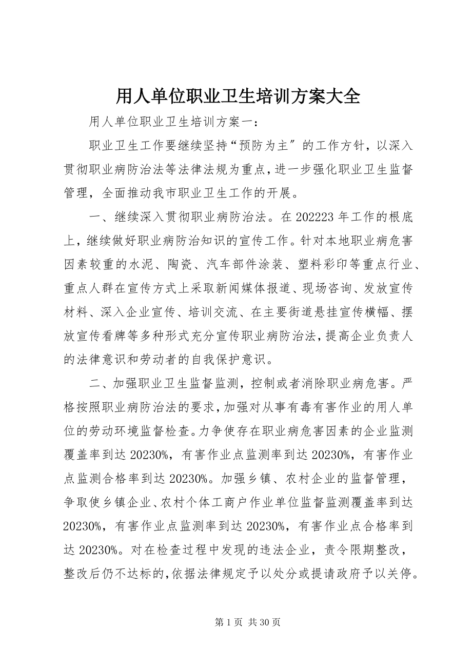 2023年用人单位职业卫生培训计划大全.docx_第1页