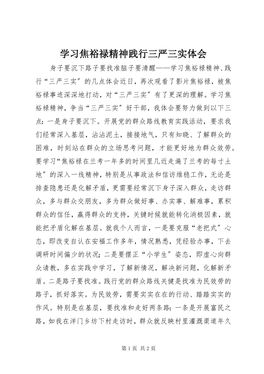 2023年学习焦裕禄精神践行三严三实体会.docx_第1页