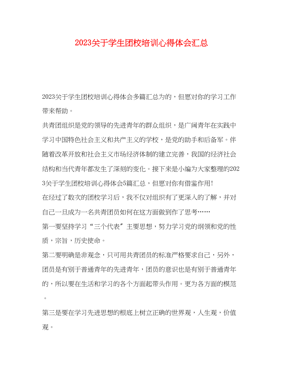 2023年关于学生团校培训心得体会汇总.docx_第1页