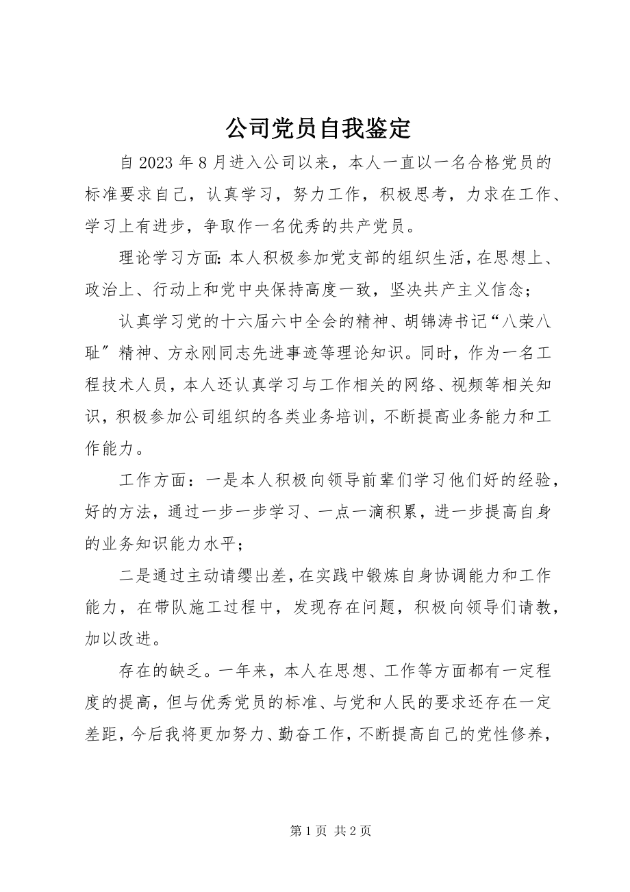 2023年公司党员自我鉴定.docx_第1页