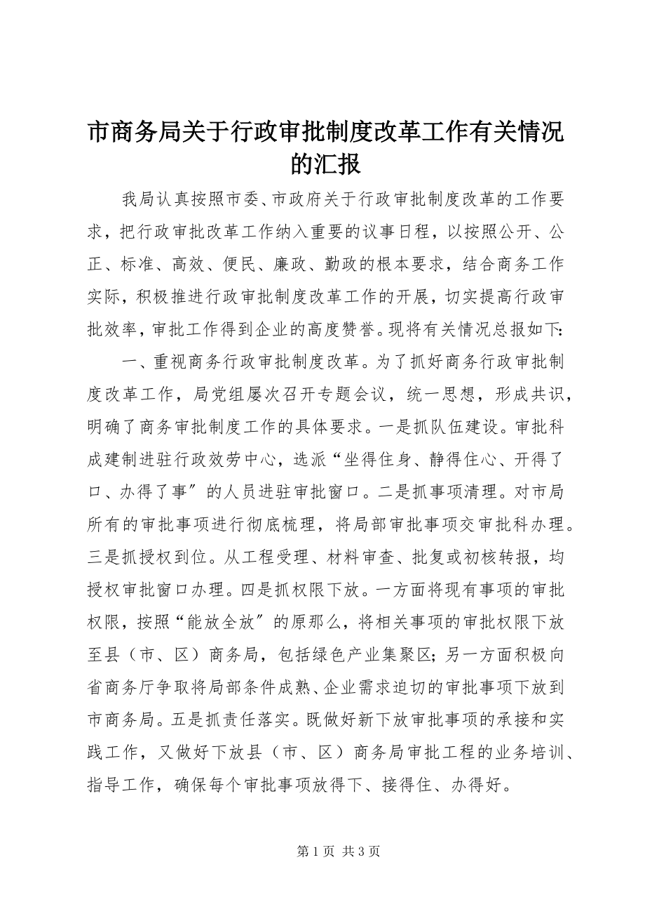 2023年市商务局行政审批制度改革工作有关情况的汇报.docx_第1页