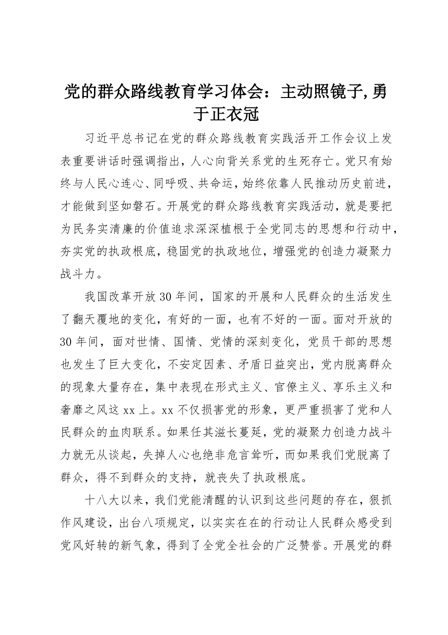 2023年党的群众路线教育学习体会主动照镜子,勇于正衣冠.docx_第1页