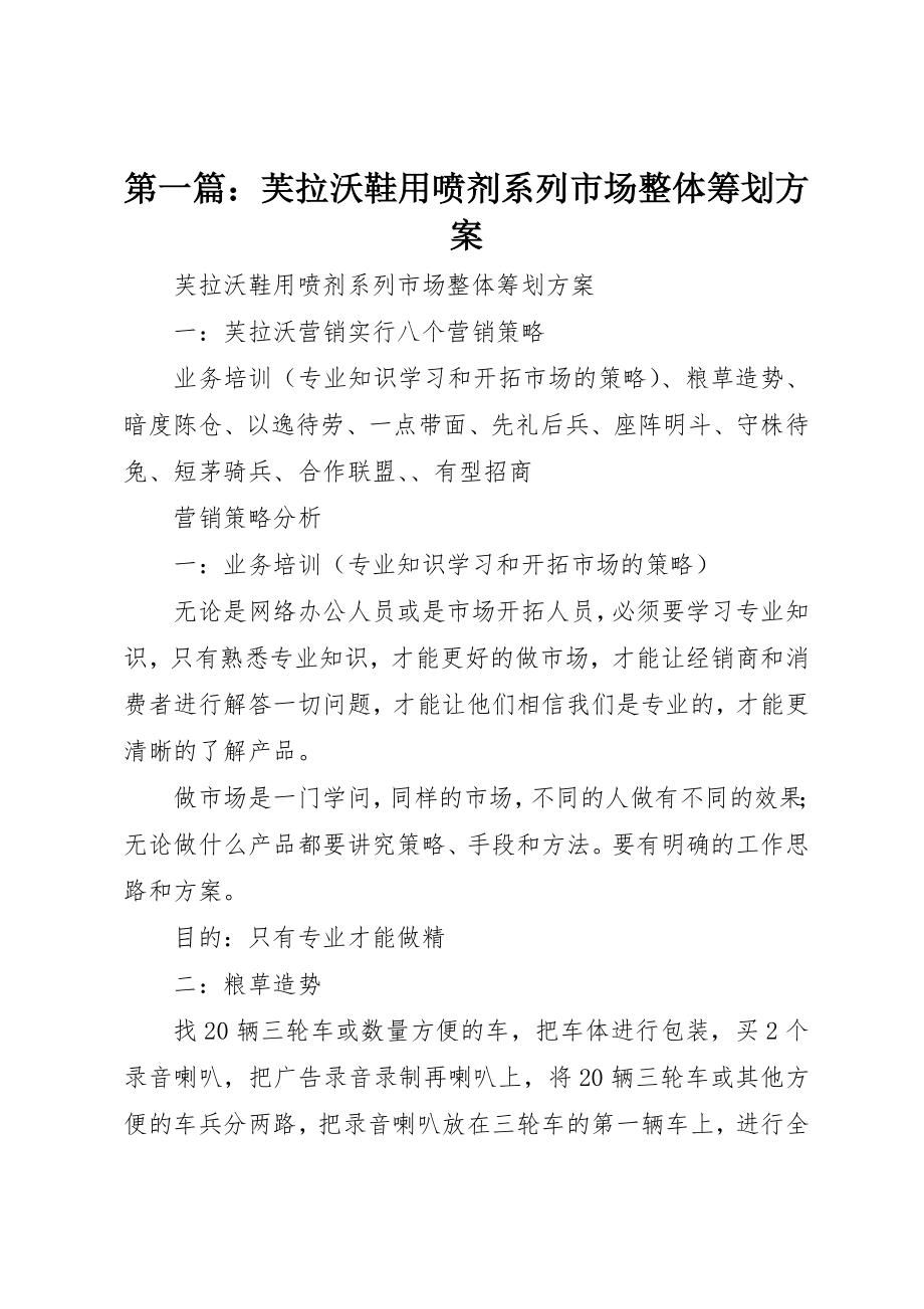 2023年xx芙拉沃鞋用喷剂系列市场整体策划方案新编.docx_第1页