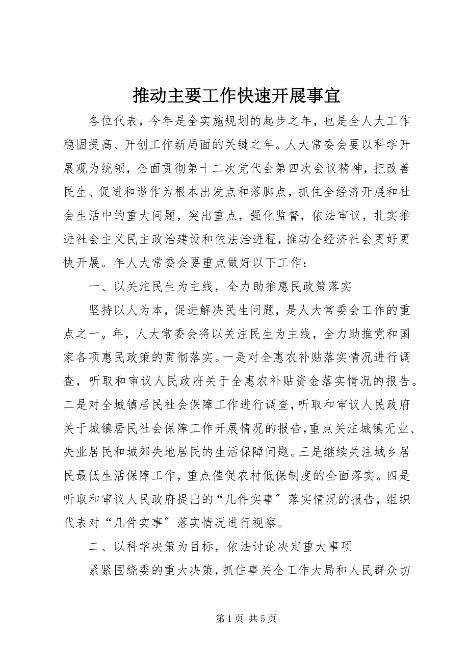 2023年推动主要工作快速发展事宜.docx_第1页