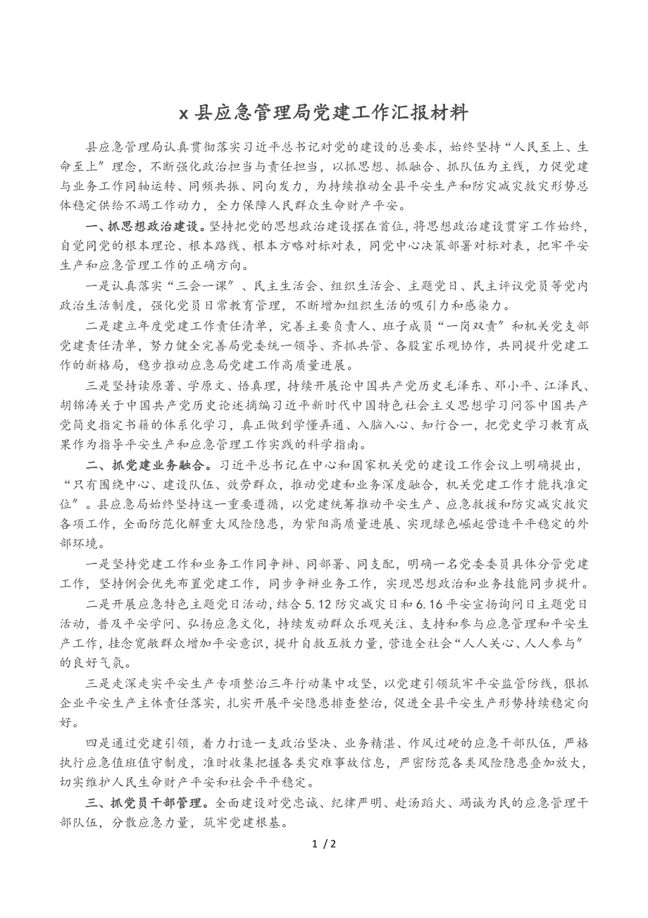 2023年X县应急管理局党建工作汇报材料.doc_第1页