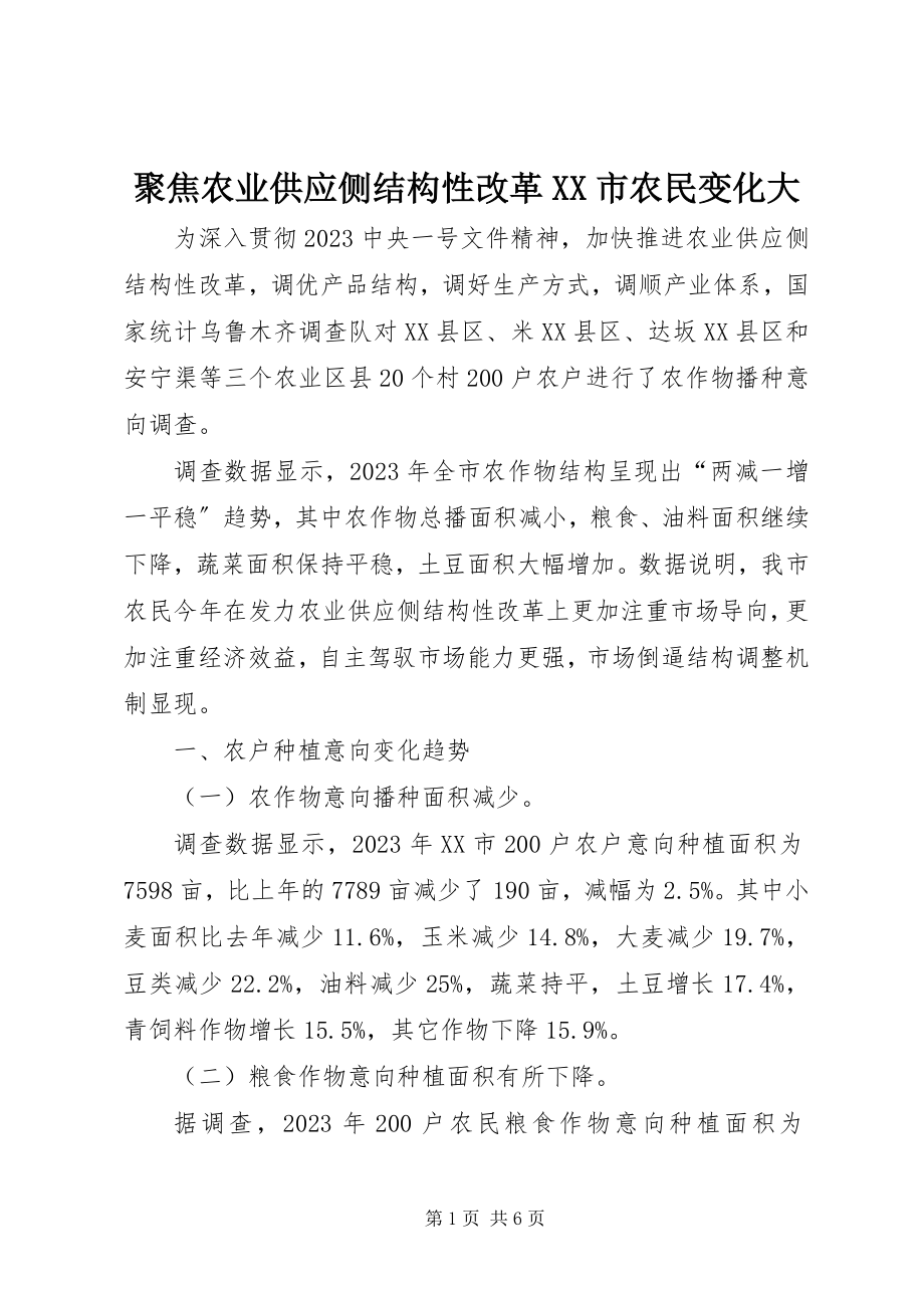 2023年聚焦农业供给侧结构性改革XX市农民变化大.docx_第1页