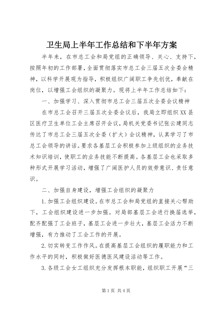 2023年卫生局上半年工作总结和下半年计划.docx_第1页