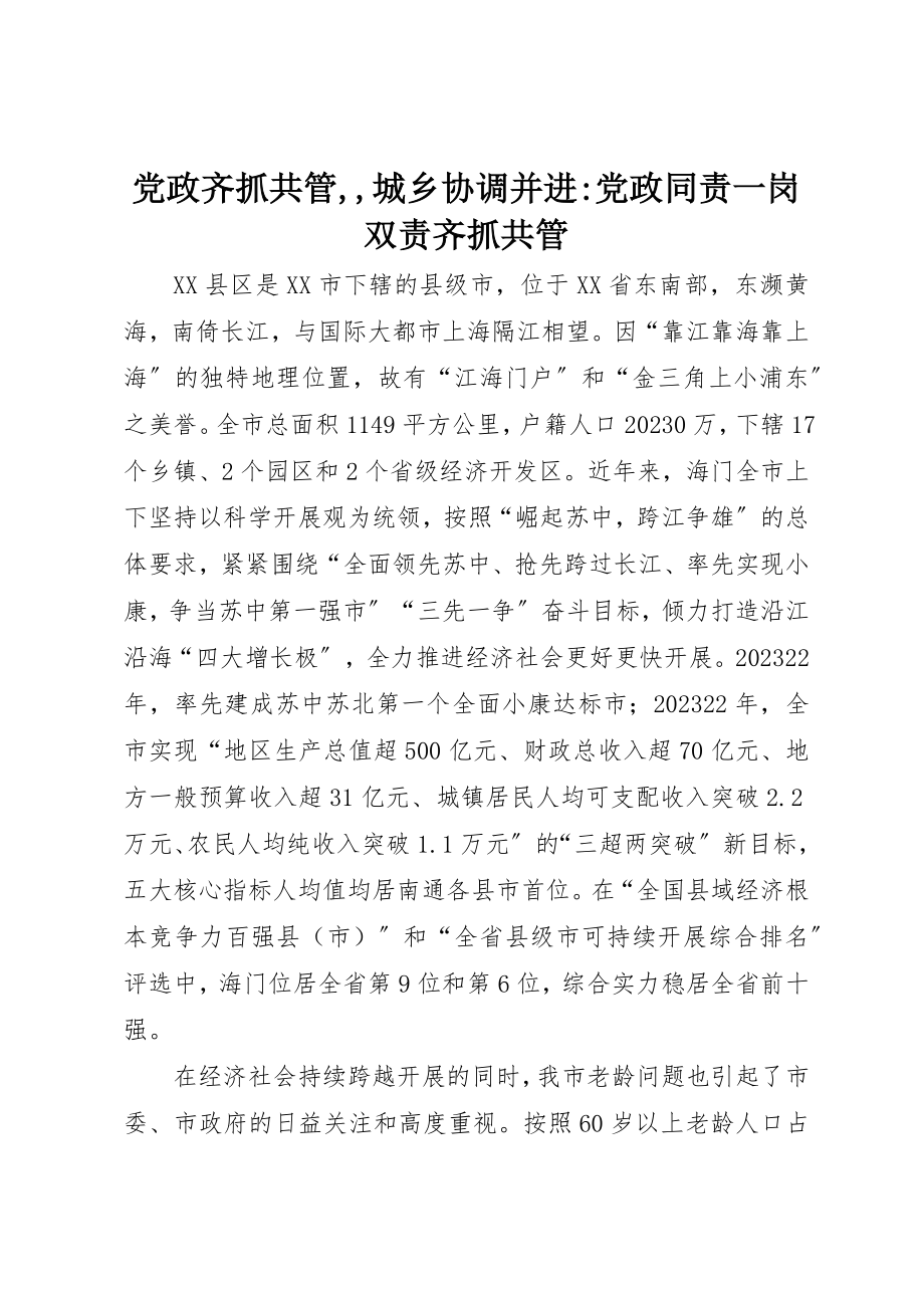 2023年党政齐抓共管城乡协调并进党政同责一岗双责齐抓共管.docx_第1页