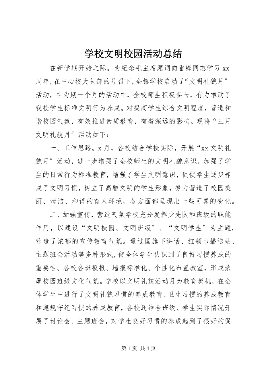 2023年学校文明校园活动总结.docx_第1页