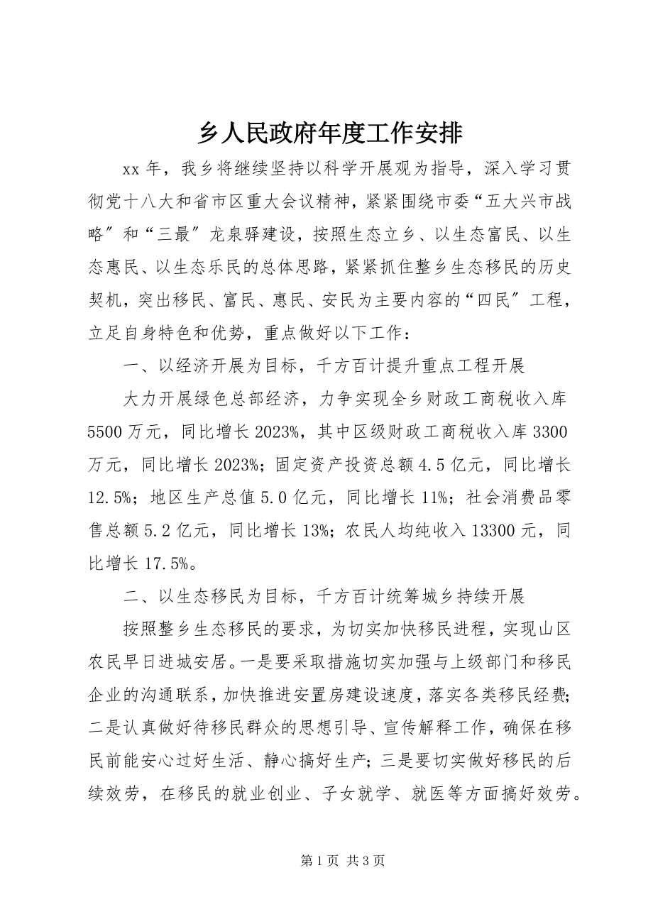 2023年乡人民政府年度工作安排.docx_第1页