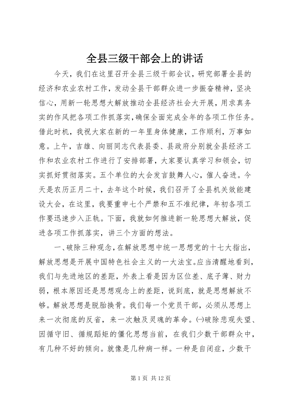 2023年全县三级干部会上的致辞.docx_第1页