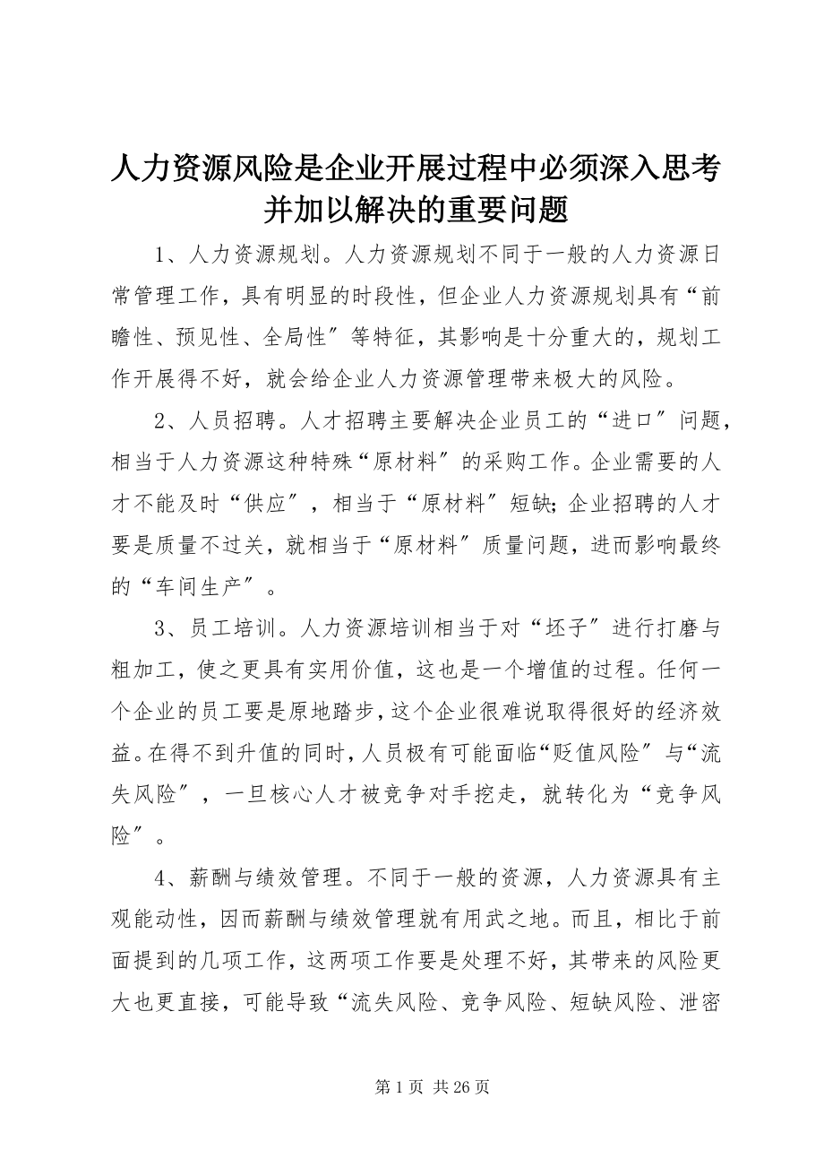 2023年人力资源风险是企业发展过程中必须深入思考并加以解决的重要问题.docx_第1页