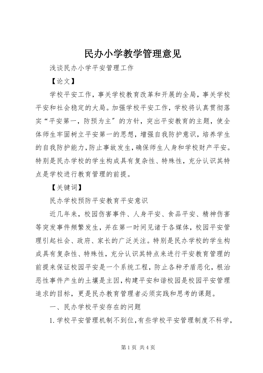 2023年民办小学教学管理意见.docx_第1页