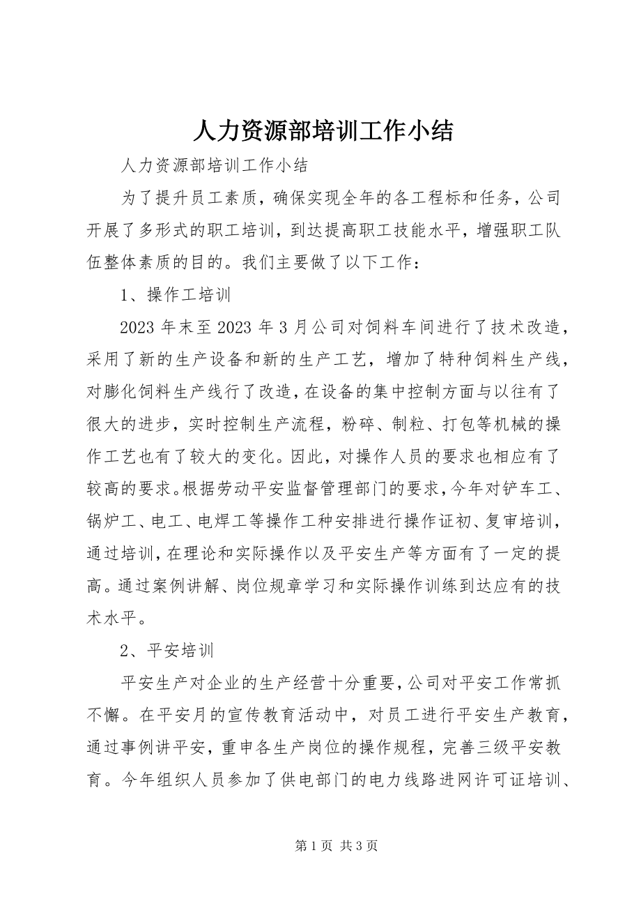 2023年人力资源部培训工作小结.docx_第1页