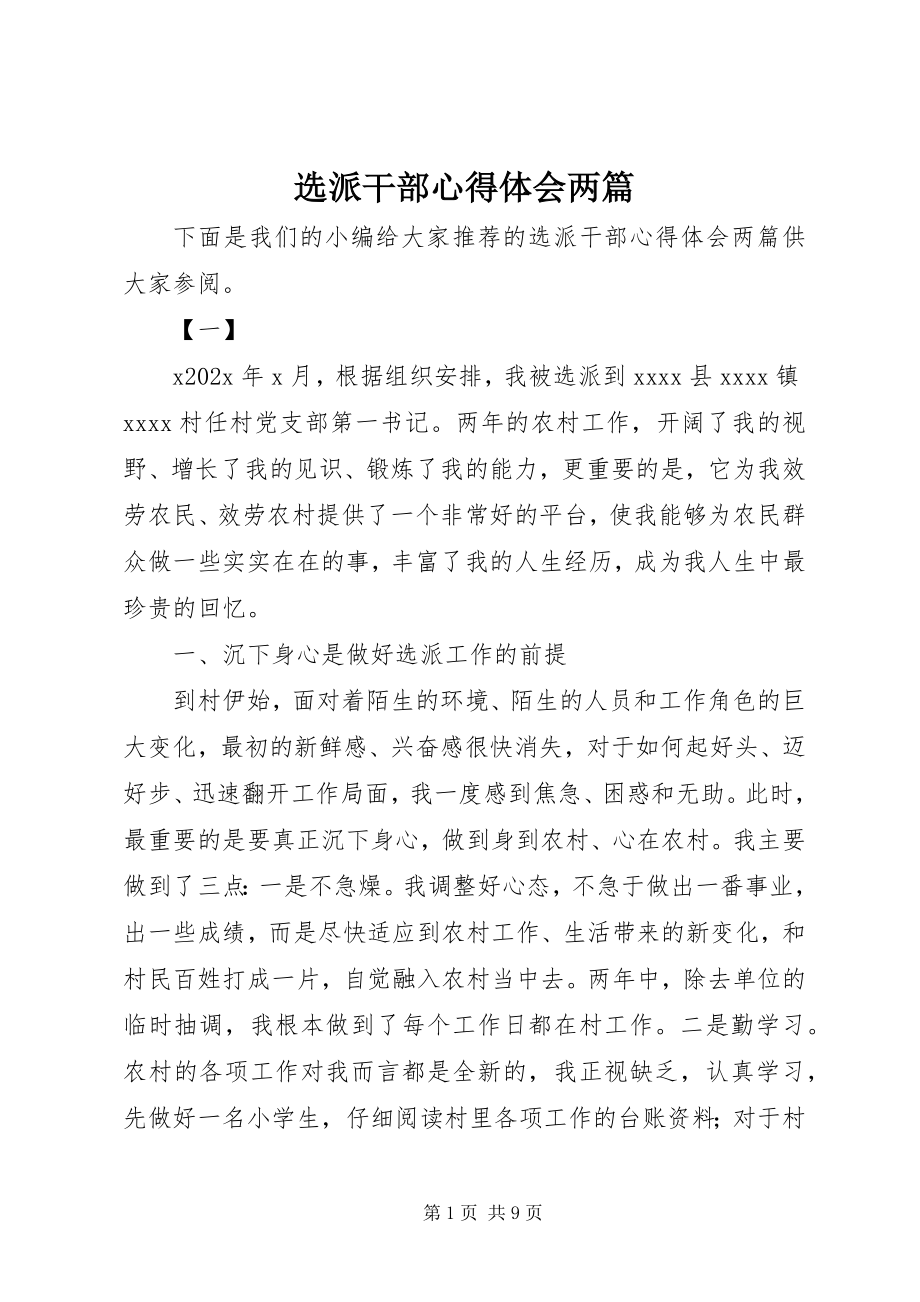 2023年选派干部心得体会两篇.docx_第1页