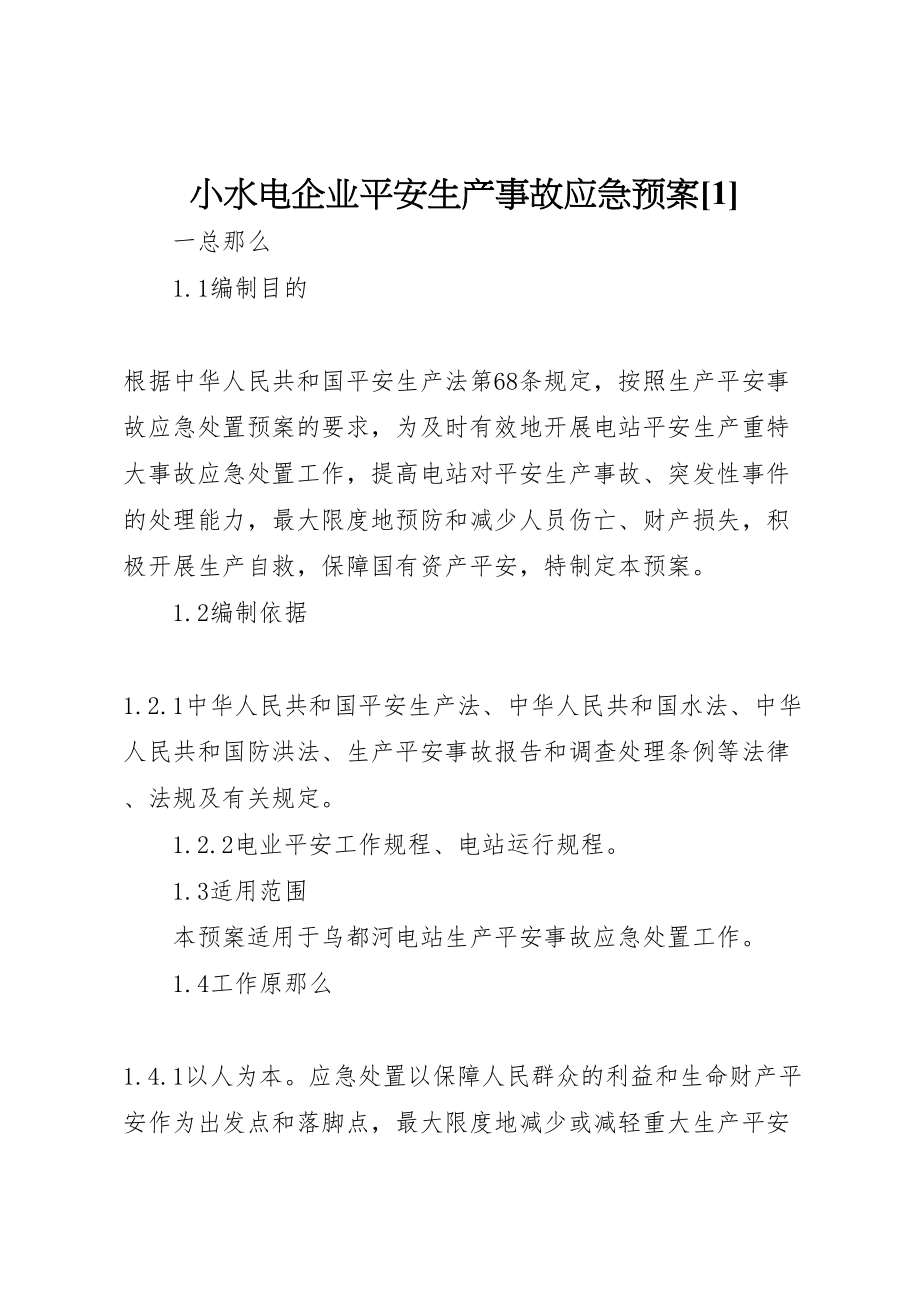 2023年小水电企业安全生产事故应急预案12.doc_第1页