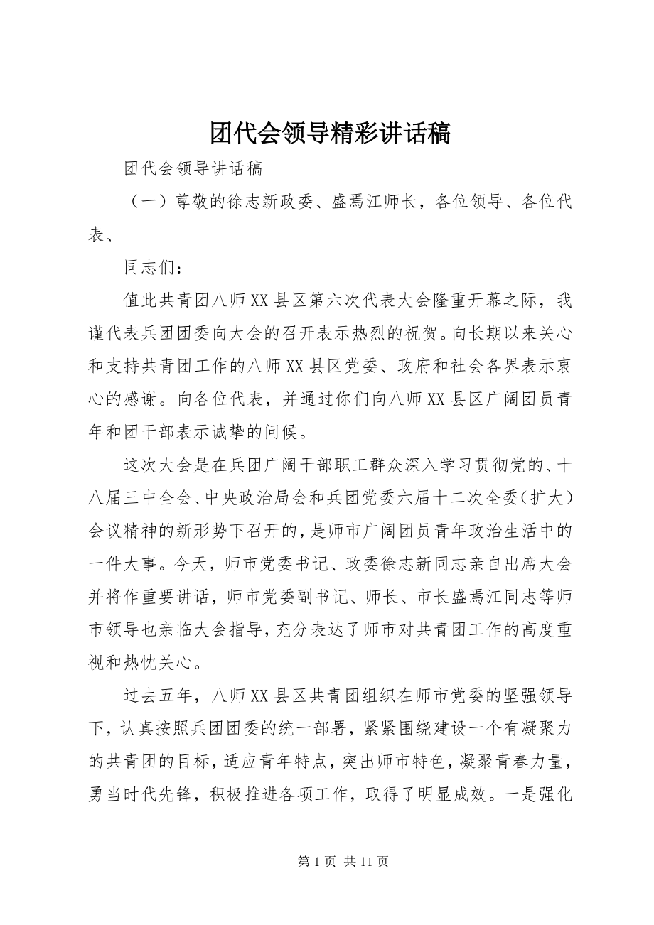 2023年团代会领导精彩致辞稿.docx_第1页