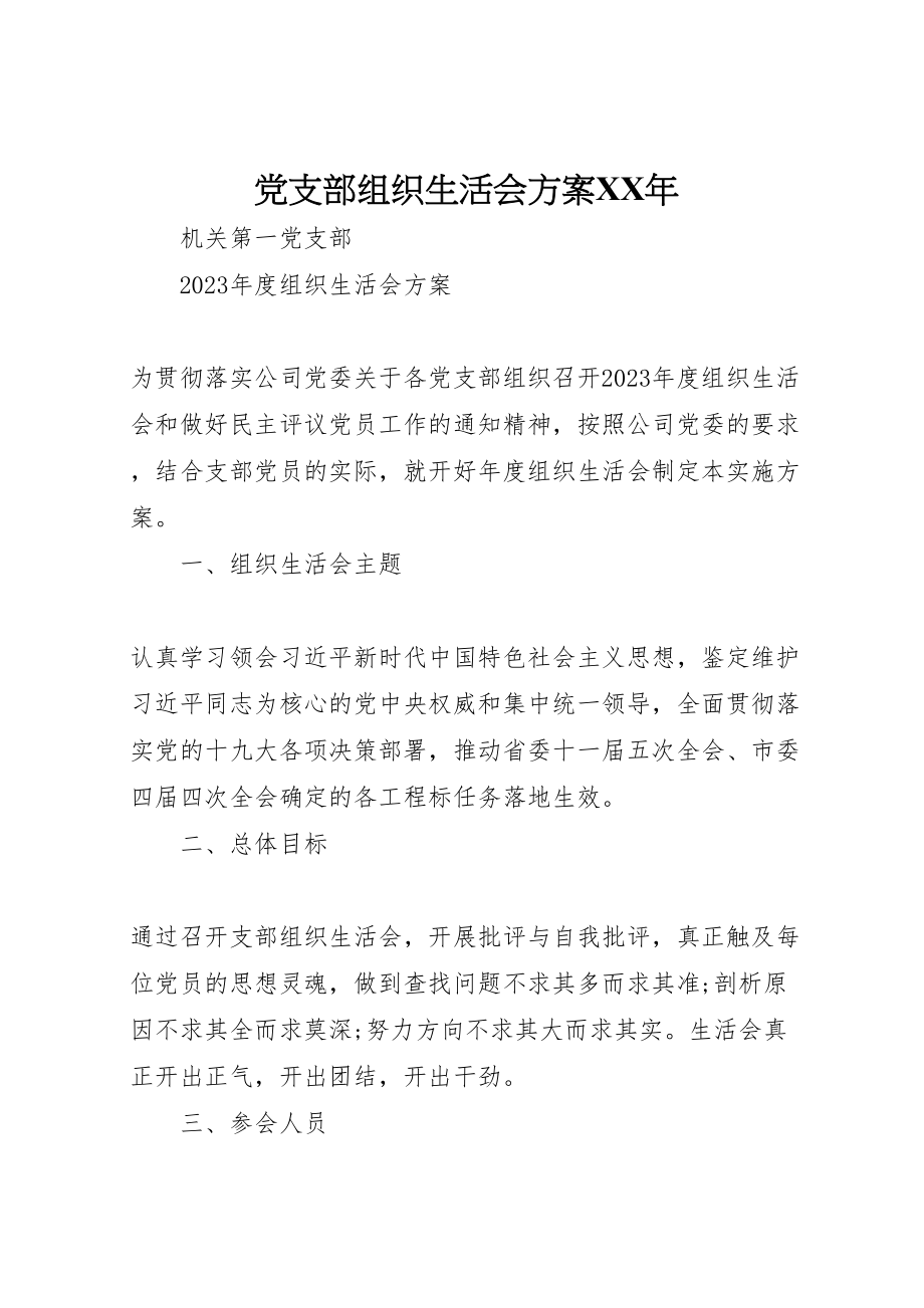 2023年党支部组织生活会方案年 3.doc_第1页