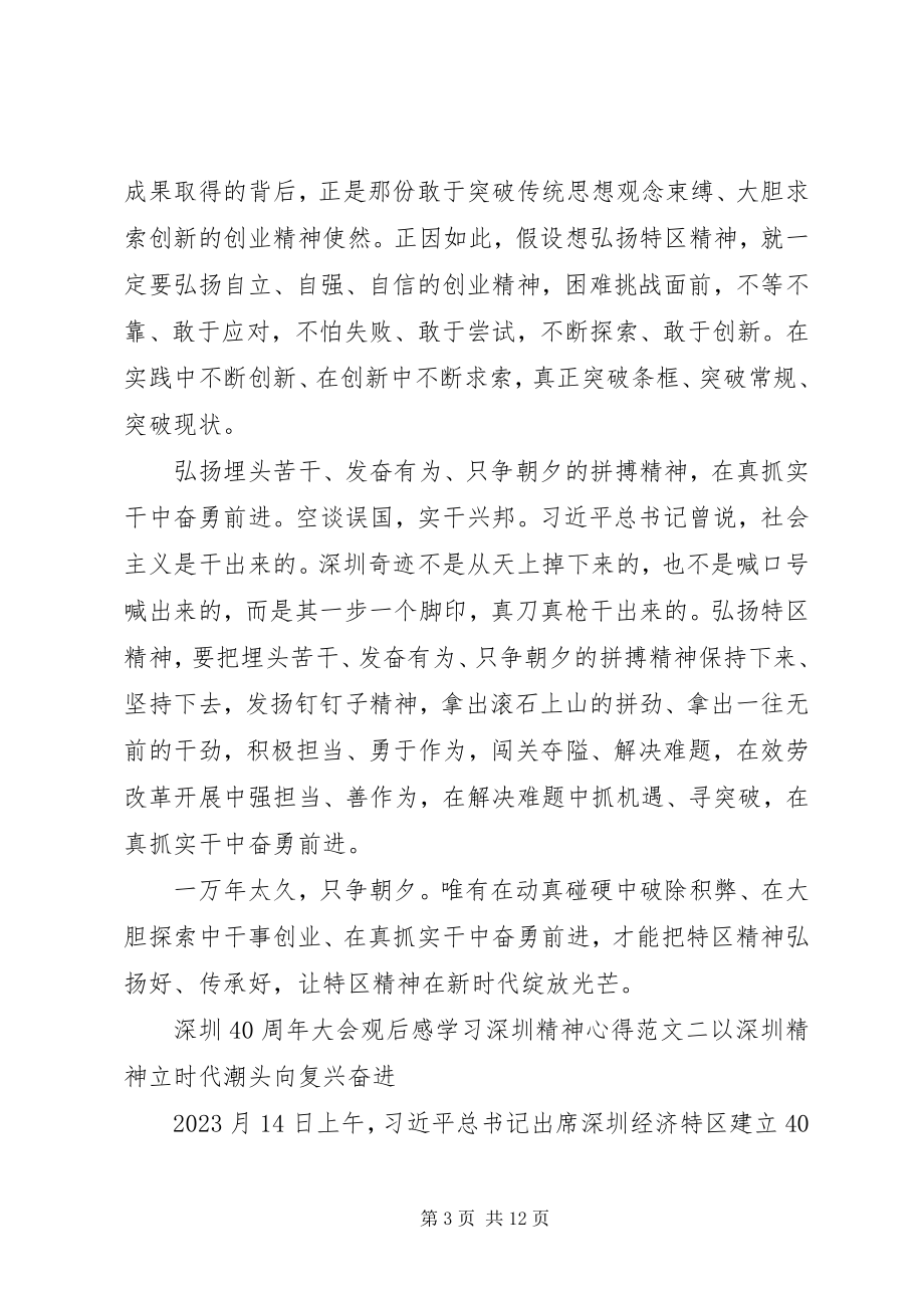 2023年深圳40周大会观后感学习深圳精神心得体会5篇.docx_第3页