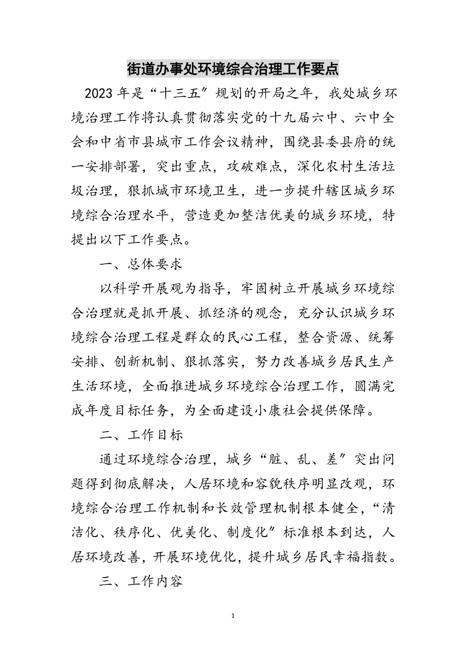 2023年街道办事处环境综合治理工作要点范文.doc_第1页