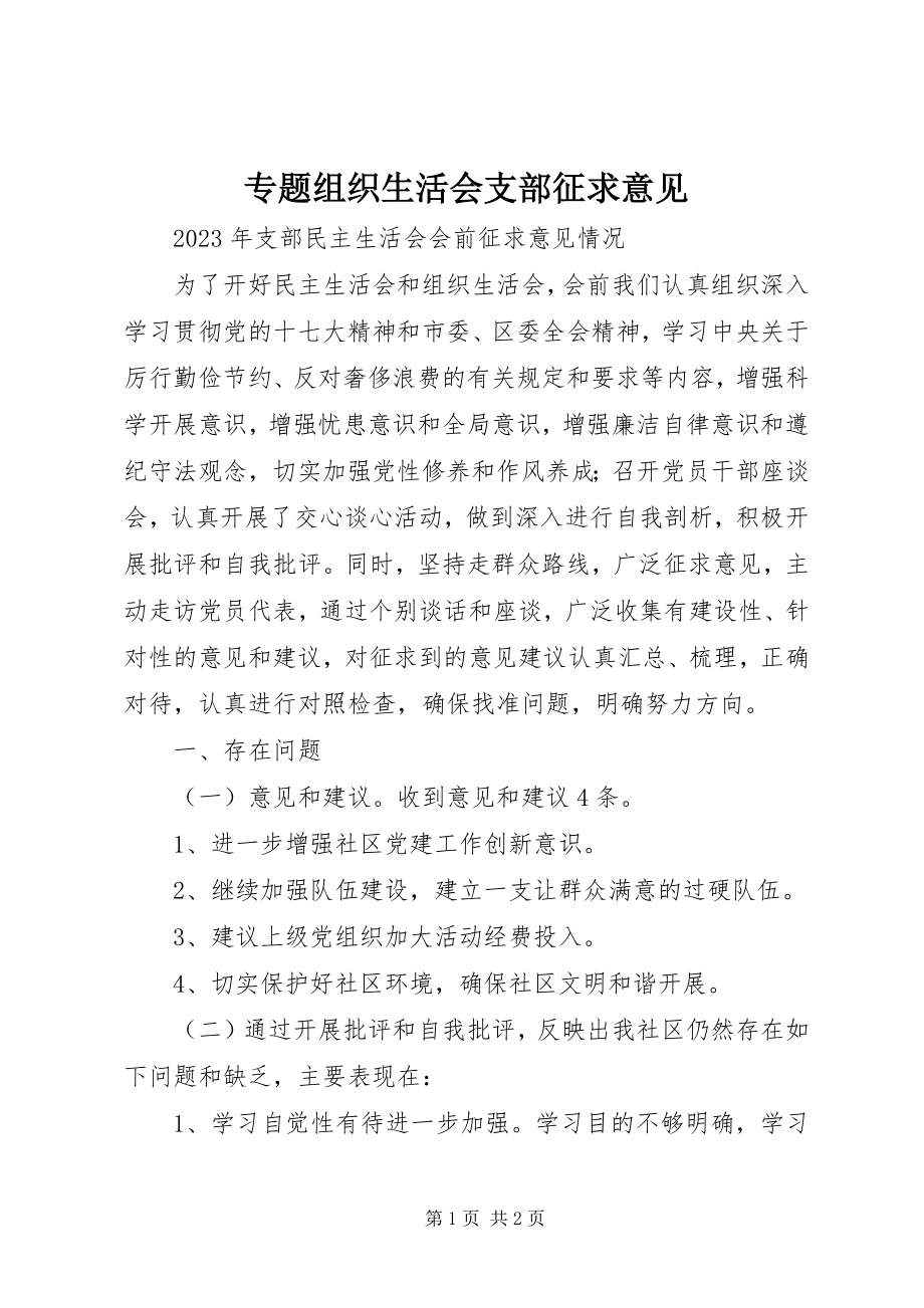 2023年专题组织生活会支部征求意见.docx_第1页