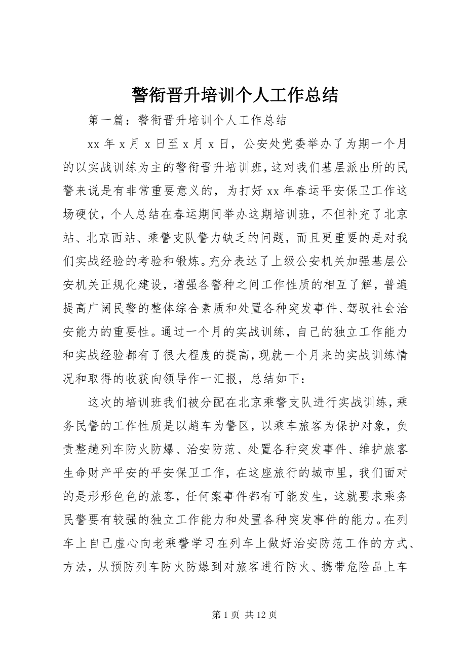 2023年警衔晋升培训个人工作总结.docx_第1页