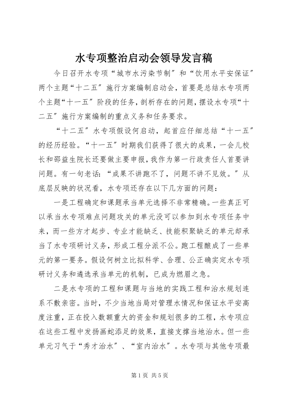 2023年水专项整治启动会领导讲话稿.docx_第1页