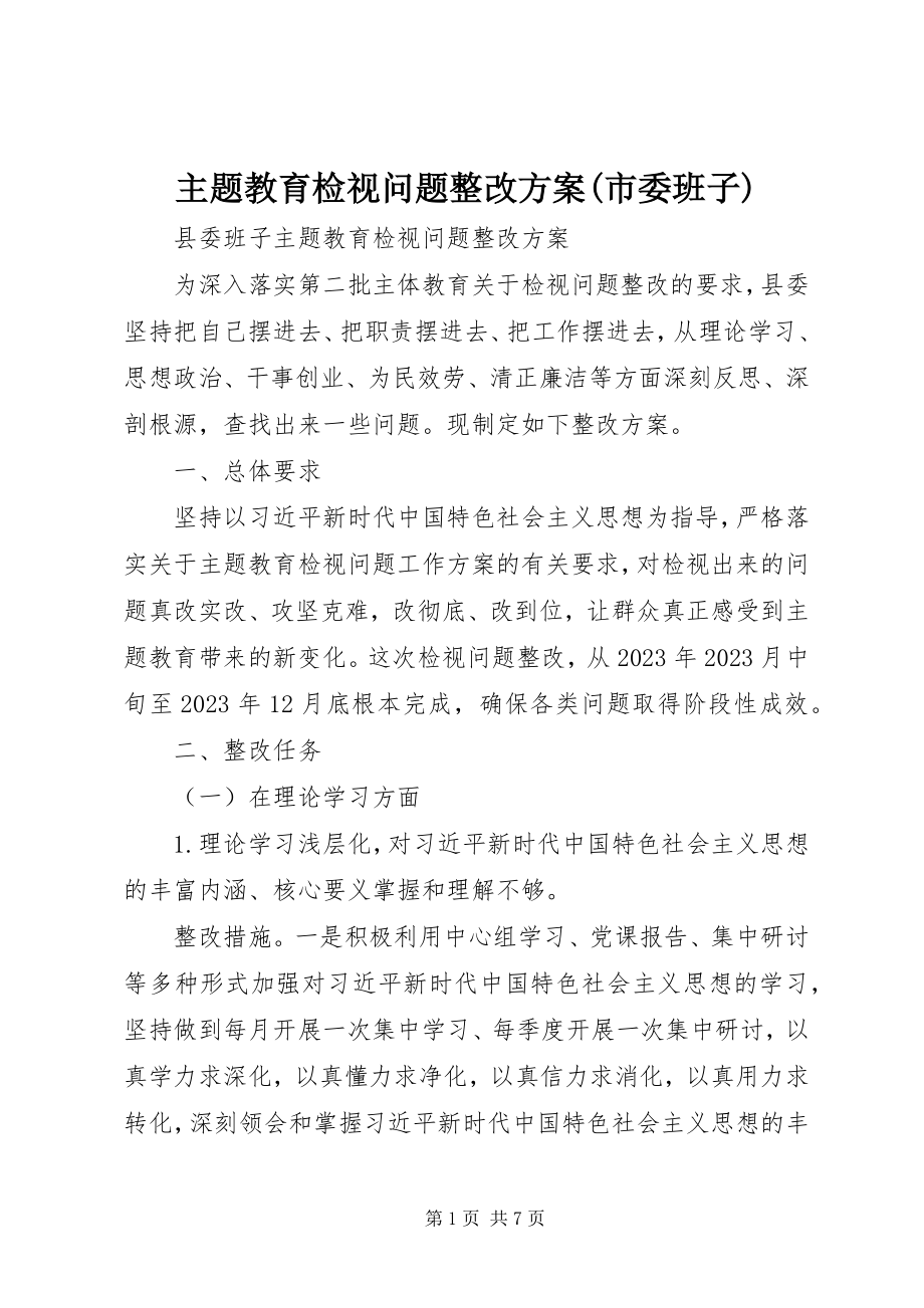 2023年主题教育检视问题整改方案市委班子.docx_第1页