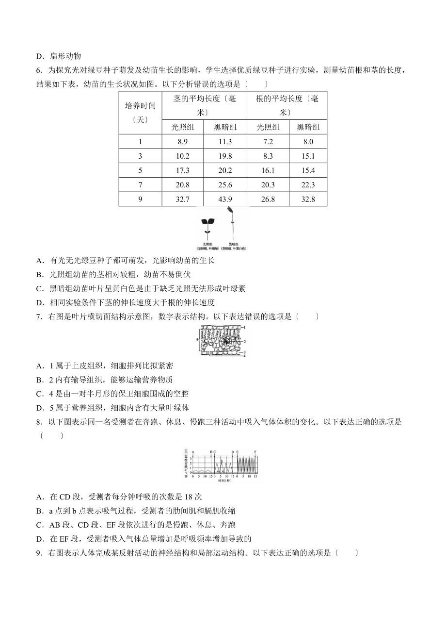 山东省泰安市中考生物真题.docx_第2页