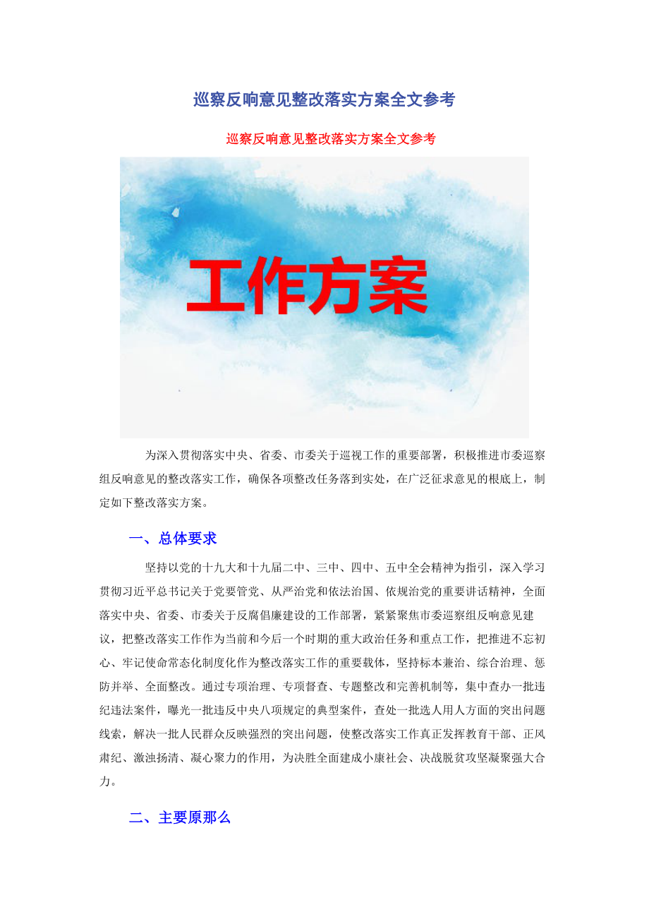 2023年巡察反馈意见整改落实方案全文参考2.docx_第1页