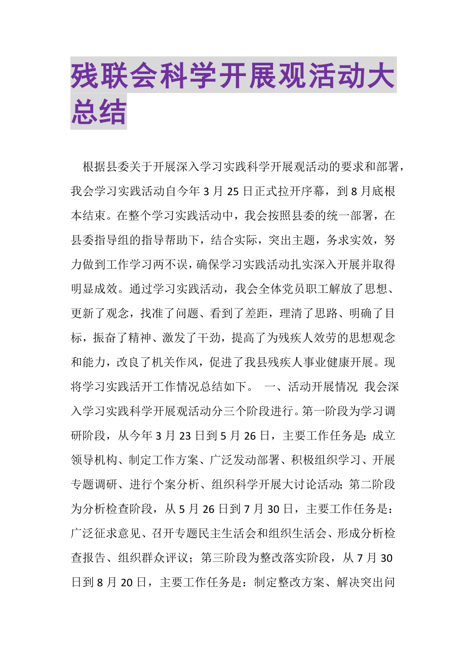 2023年残联会科学发展观活动大总结.doc_第1页