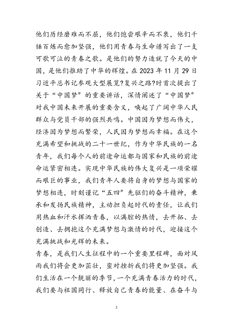 2023年奋斗的青春最美丽中国梦演讲稿范文.doc_第2页