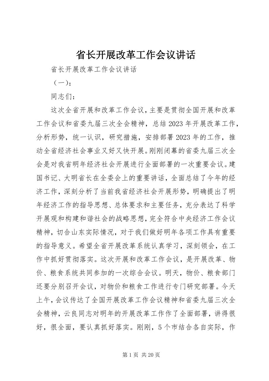 2023年省长发展改革工作会议致辞.docx_第1页