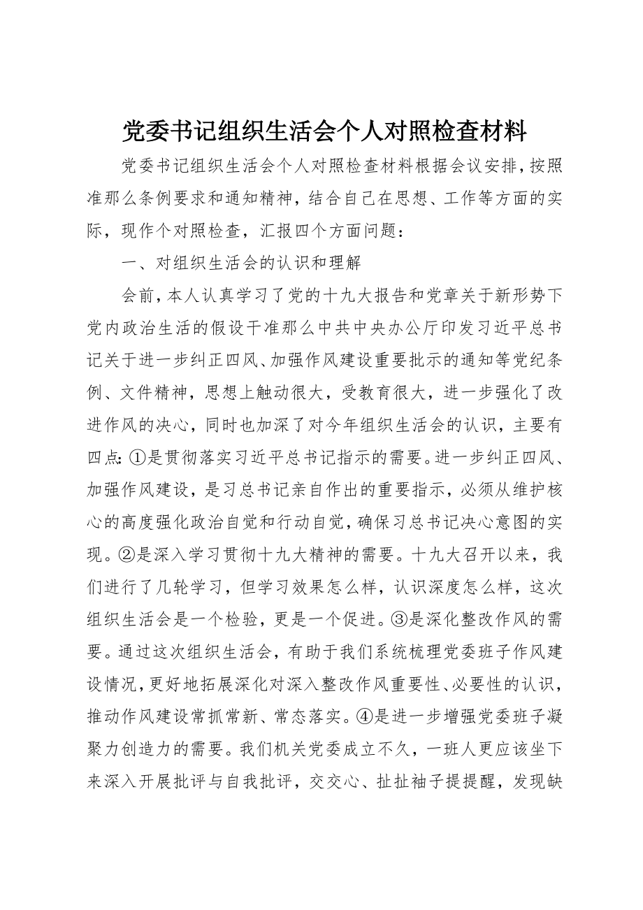 2023年党委书记组织生活会个人对照检查材料.docx_第1页